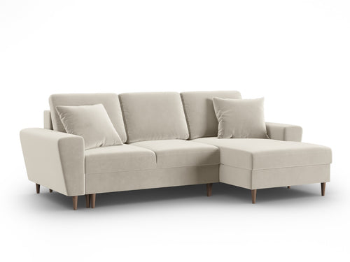 Cosmopolitan Design Converteerbare hoekbank rechts met opbergdoos Kyoto 4-zits, flueel lichtbeige - 145x241x88cm