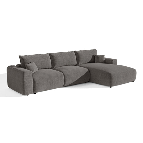 Premium Interiors - Rechthoekige hoekbank met snelle slaapfunctie COMO - bouclé-stof grafietgrijs 300cm