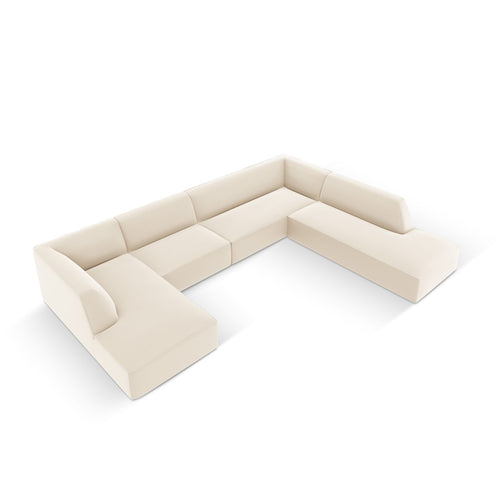 Cosmopolitan Design - Modulaire panoramische hoekbank rechts Siena 7-zits, imitatieleer lichtbeige - 273x366x69cm