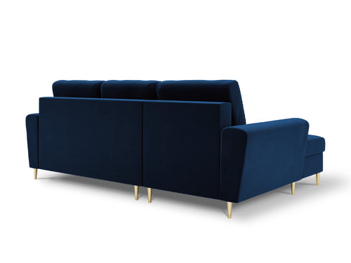 Cosmopolitan Design Uitklapbare hoekbank links met opbergdoos Kyoto 4-zits, flueel, koningsblauw - 145x241x88cm