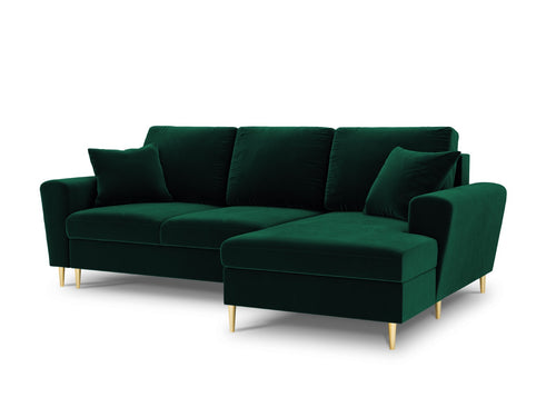 Cosmopolitan Design Converteerbare hoekbank rechts met opbergdoos Kyoto 4-zits, flueel, flessengroen - 145x241x88cm