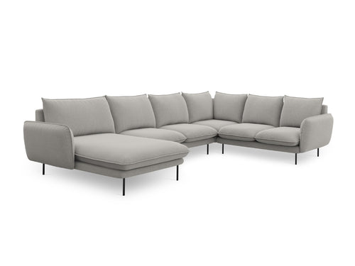 Cosmopolitan Design Panoramische hoekbank rechts Vienna 7-zits, structurele stof, lichtgrijs - 235x330x95cm