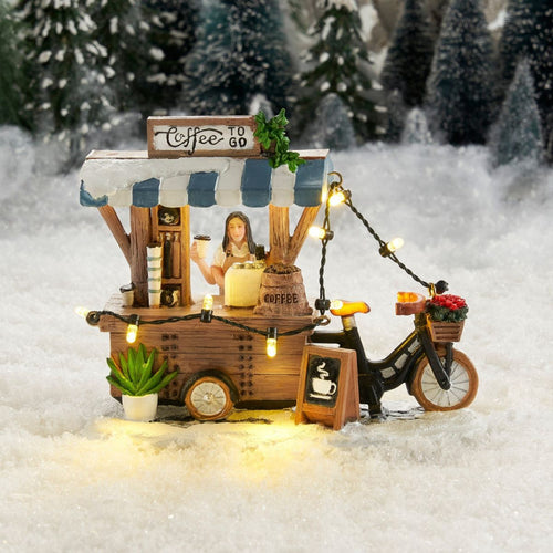 Luville Kerstdorp Miniatuur Coffee to go - Kerstversiering met Verlichte Koffiekraam - Guirlande voor Winters Kerstdorp - Kerstslingers met