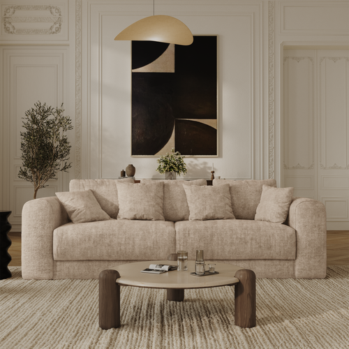 Sia Home - Slaapbank met opbergruimte, notenhout RIO - gewaafd fluweel beige 250cm