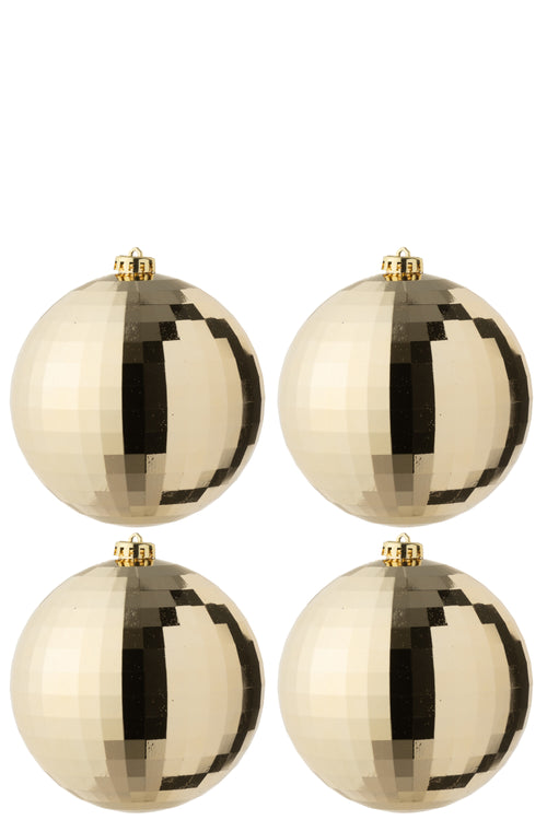 J-Line kerstbal Disco - kunststof - goud - doos van 4