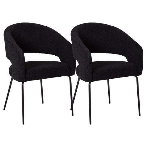Furnhouse eetkamerstoelen armleuning Natalie - Zwart - Stof (Bouclé) - Set van 2
