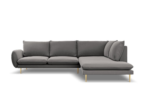 Cosmopolitan Design rechter hoekbank Vienna 6-zits, flueel, lichtgrijs - 185x275x95cm
