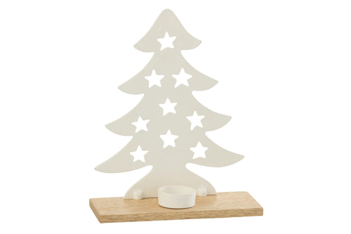 J-Line theelichthouder Kerstboom - aluminium/hout - naturel/wit - large - vtwonen shop