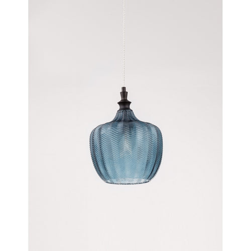 Merano Frisco Dome Hanglamp Plafondlamp Mat Zwart Metaal Donkerblauw Glas LED E27