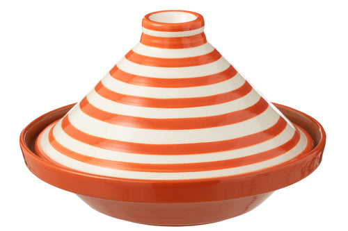 J-Line tajine Granada Stripes - keramiek - wit/oranje