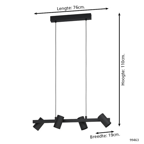 EGLO hanglamp Gatuela 1 - e14 - 76 cm - zwart - vtwonen shop