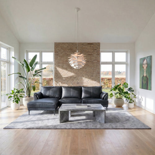 Furnhouse chaise longue bank links Soul - Zwart - Leer - 155x233x88