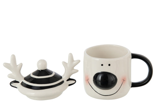 J-Line mok + deksel Rendier Dolomiet - keramiek - wit/zwart - vtwonen shop