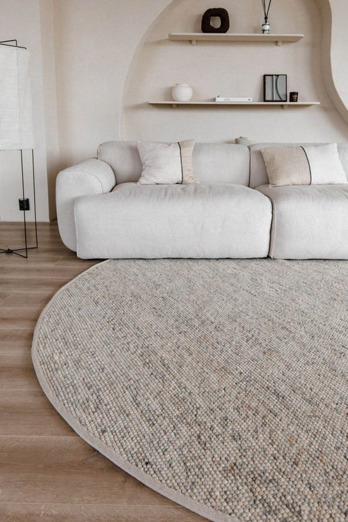 Interieur05 Rond Wollen Vloerkleed Beige/Wit Gemeleerd Vik - 200 x 200 cm - vtwonen shop