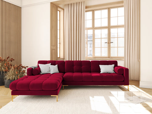 Cosmopolitan Design linker hoekbank Bali 5-zits, flueel, rood - 185x293x75cm
