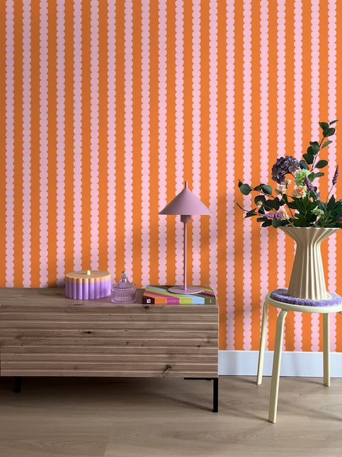 ESTAhome behang grafische print roze en oranje - 0.53 x 10.05 m - 131748
