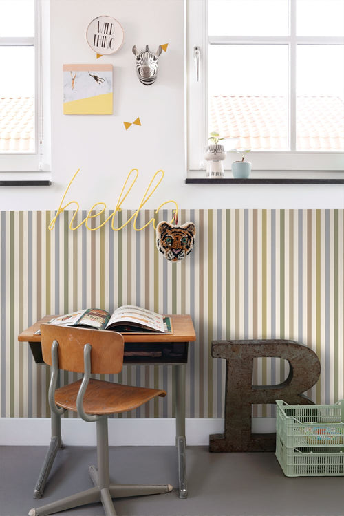 ESTAhome behang strepen blauw, groen en bruin - 50 x 900 cm - 132255
