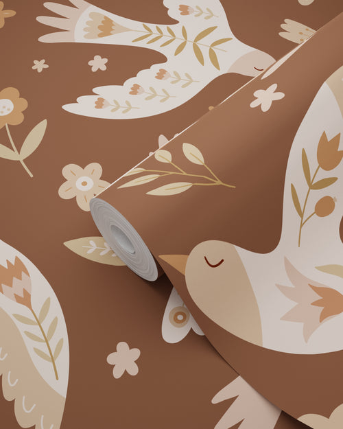 ESTAhome behang bloemen en vogels bruin - 50 x 900 cm - 131755