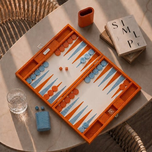 Premium Interiors - Backgammon - Groot BACKGAMMON - leer zonnekleur 46cm