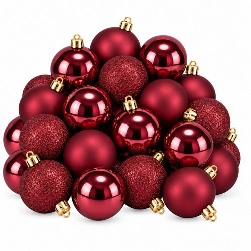 Mica Decorations Bal Onbreekbaar Donkerrood 27 Stuks - Kerstballenset Ø8 cm - Onbreekbare Kerstballen voor Kinderen en Huisdieren - Kunststof