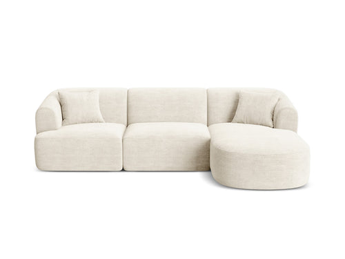 Cosmopolitan Design Modulaire hoekbank rechts Campi 4-zits, ribfluwelen ivoor - 156x256x70cm