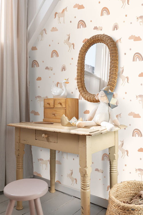 ESTAhome behang unicorns beige en licht terracotta - 53 cm x 10.05 m - 131435