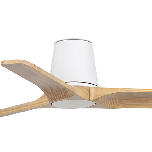 Faro Heywood Tub Kleine plafondventilator met 3 bladen, matwit, Tuya Smart System met grenenhout