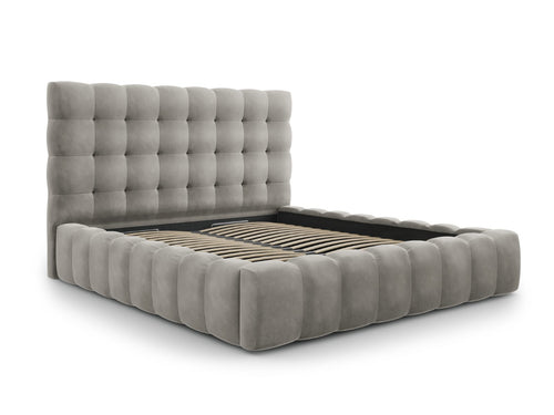 Cosmopolitan Design Opbergbed met hoofdeinde Bali 180x200cm, flueel, lichtgrijs - 230x205x125cm