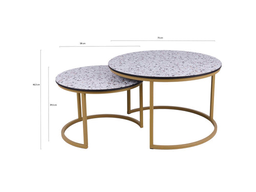 MaximaVida ronde salontafel set Lucca XL 75 en 58 cm champagne goud – HPL terrazzo look - vtwonen shop