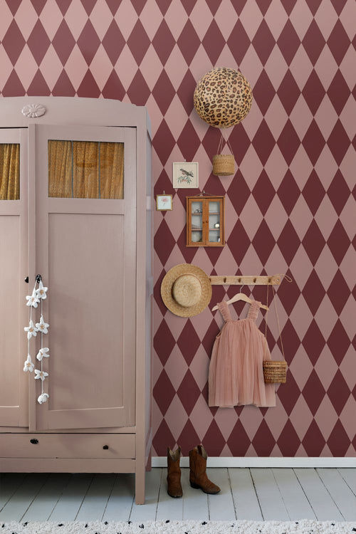 ESTAhome behang ruiten donker paars en roze - 50 x 900 cm - 131919