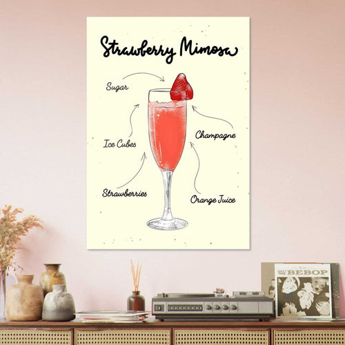 Artfulprints  Strawberry Mimosa cocktail – Illustratie   poster A4 21x29.7 cm - vtwonen shop