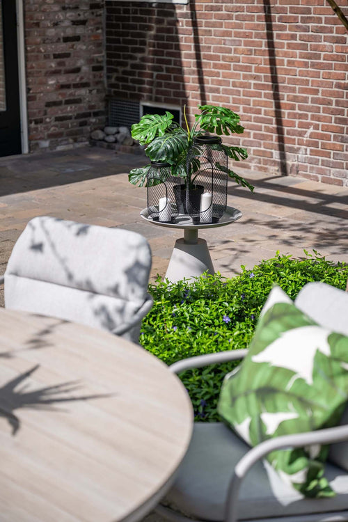 Edison tafel rond - 122 cm - taupe - light teak Vironwood - vtwonen shop