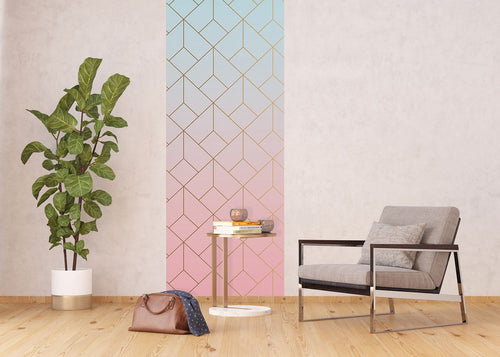 Sanders & Sanders poster art deco motief blauw, roze en goud - 90 x 270 cm - 601066 - vtwonen shop