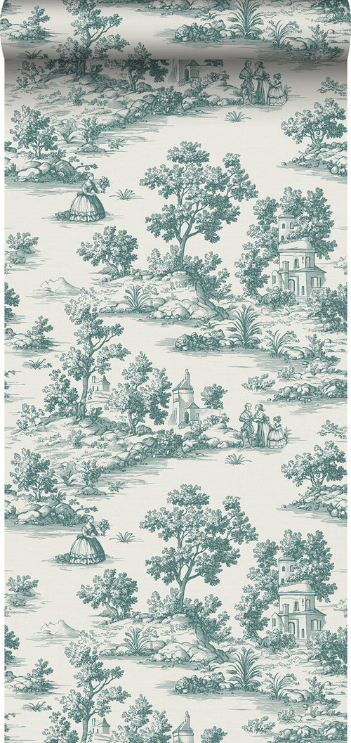 Sanders & Sanders behang toile de jouy print groen - 53 cm x 10 m - 641033