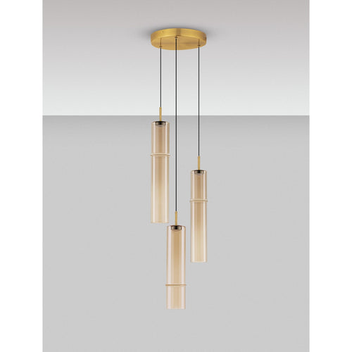Nova Luce SANO Hanglamp met clusterdesign, glanzend geborsteld goud, cognac LED 9W 540lm 3000K