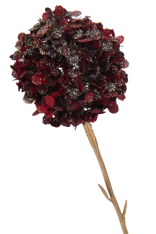 J-Line decoratie Tak 3 Bloemen Pompons - kunststof - rood/goud - large - 12 st.
