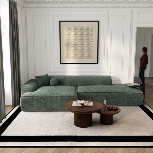 Premium Interiors - Hoekbank (links) HANA - fluweel weefsel olijfgroen 300cm