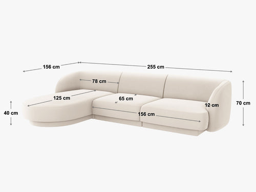 Micadoni rechter hoekbank Miley 4-zits, structurele stof beige - 156x255x70cm