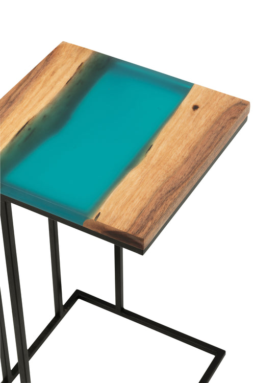 J-Line bijzettafel Vierkant - hout/epoxyhars - naturel/blauw