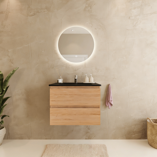 LOMAZOO badkamermeubel Marenza - zwevend - zwart keramiek - licht eiken - 60 cm