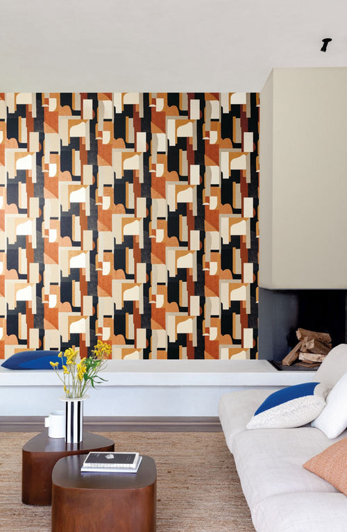 Masureel behang grafisch motief terracotta - 53 cm x 10.05 m - 631815 - vtwonen shop
