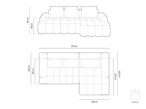 Cosmopolitan Design Converteerbare hoekbank rechts met opbergdoos Linz 3-zits, flueel groente - 142x275x84cm
