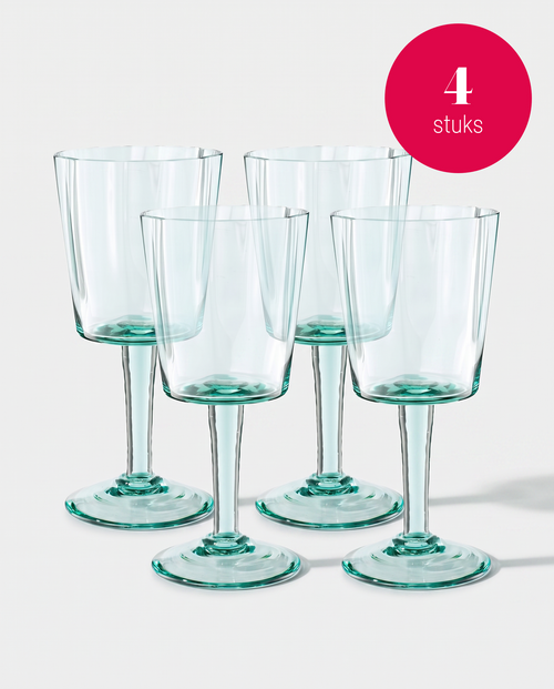 vtwonen - Wijnglazen - Groen - Glas - Set van 4
