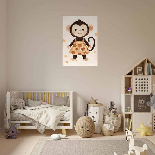 Artfulprints Poster Aapje in bloemenjurk   - 70x100 cm - Meerkleurig