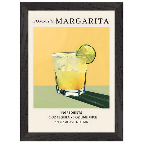 Artfulprints Poster met Lijst Tommy's Margarita cocktail - Ingrediënten   - A4 21x29.7 cm - Geel