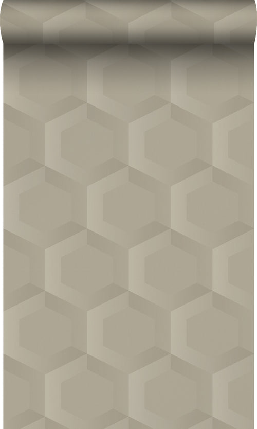 Origin Wallcoverings eco-texture vliesbehang 3d hexagon motief zand beige - 0.53 x 10.05 m - 348019 - vtwonen shop