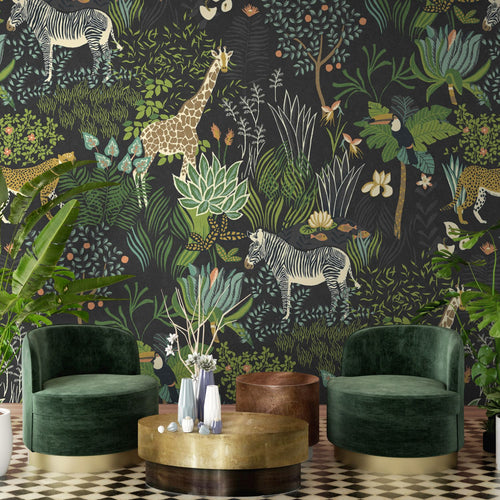 Sanders & Sanders fotobehang jungle dieren bruin en groen - 424 x 280 cm - 640887