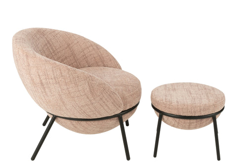 J-Line loungestoel + poef - ijzer - roze/zwart