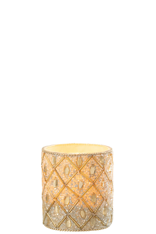 J-Line theelichthouder - glas/kralen - wit/goud - large - vtwonen shop