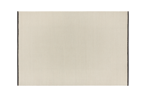 noo.ma handgeweven vloerkleed van Nieuw-Zeelandse wol, beige met Vulcano Black randaccent - rechthoekig, laagpolig 1 cm